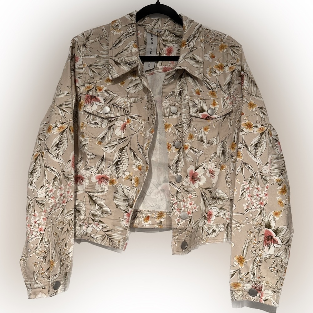 Boho Floral Beige Jean Jacket